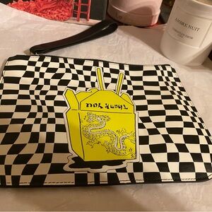 Authentic McQ Alexander McQueen Checkered Clutch with Yellow Dragon Design